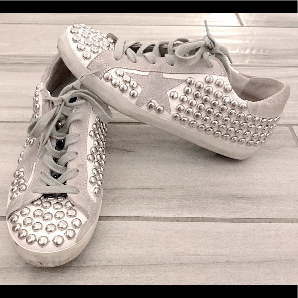Golden Goose “like new” Superstar Silver Studded Low-Top Sneakers